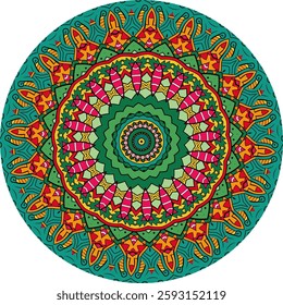 Decorative Mandala with Kaleidoscopic Patterns and Bold Color Contrasts