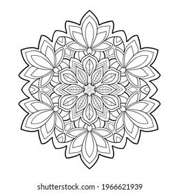 Decorative mandala with lotus and floral patterns in a white isolated background. For coloring book pages.