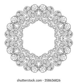 Decorative mandala with Love hearts. Coloring book for adult and older children. Coloring page. Outline drawing.