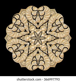 Decorative mandala with Love Hearts in gold and black for wedding or Valentines day
