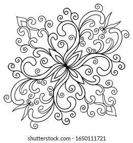 Decorative mandala on white isolated background for coloring book pages. Floral vintage elements and swirls.