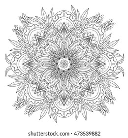 Decorative Mandala ornament, exquisite outline floral design for coloring page