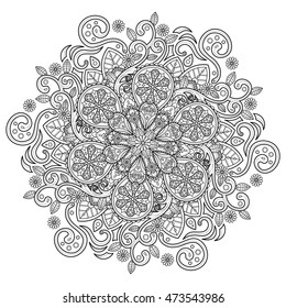 Decorative Mandala ornament, outline beautiful floral design for coloring page