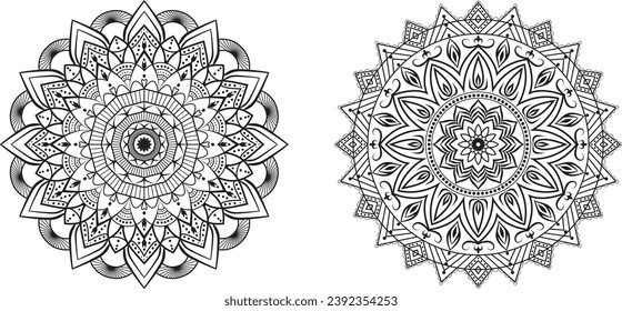 Decorative Mandala Ornamental Design For Coloring Page Kdp With Arabic Islamic Pattern Style, Black or White Color Premium Vector Eps10.