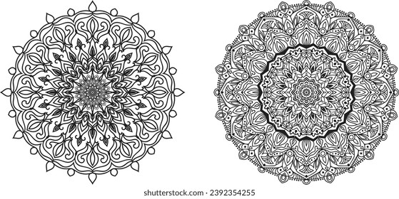 Decorative Mandala Ornamental Design For Coloring Page Kdp With Arabic Islamic Pattern Style, Black or White Color Premium Vector Eps10.