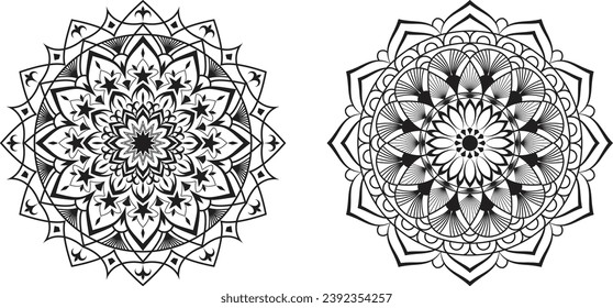 Decorative Mandala Ornamental Design For Coloring Page Kdp With Arabic Islamic Pattern Style, Black or White Color Premium Vector Eps10.