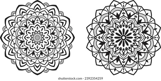 Decorative Mandala Ornamental Design For Coloring Page Kdp With Arabic Islamic Pattern Style, Black or White Color Premium Vector Eps10.