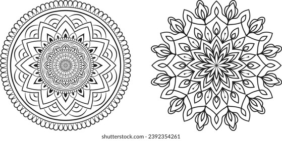 Decorative Mandala Ornamental Design For Coloring Page Kdp With Arabic Islamic Pattern Style, Black or White Color Premium Vector Eps10.