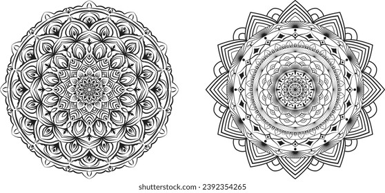 Decorative Mandala Ornamental Design For Coloring Page Kdp With Arabic Islamic Pattern Style, Black or White Color Premium Vector Eps10.