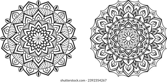 Decorative Mandala Ornamental Design For Coloring Page Kdp With Arabic Islamic Pattern Style, Black or White Color Premium Vector Eps10.