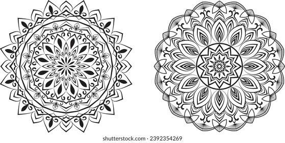 Decorative Mandala Ornamental Design For Coloring Page Kdp With Arabic Islamic Pattern Style, Black or White Color Premium Vector Eps10.