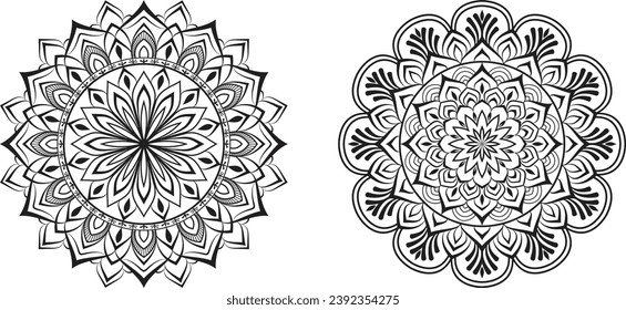 Decorative Mandala Ornamental Design For Coloring Page Kdp With Arabic Islamic Pattern Style, Black or White Color Premium Vector Eps10.