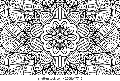 Decorative Mandala page zen tangle design colouring book page for adults vector illustration template Vintage, pattern, decorative, elements, Henna, Mehndi.