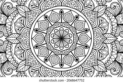 Dekorative Mandala Seite Zen tangle Design Farbbuchseite für Erwachsene Vektorgrafik Vorlage Vintage, Muster, Dekoration, Elemente, Henna, Mehndi.