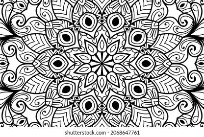 Decorative Mandala page zen tangle design colouring book page for adults vector illustration template Vintage, pattern, decorative, elements, Henna, Mehndi.
