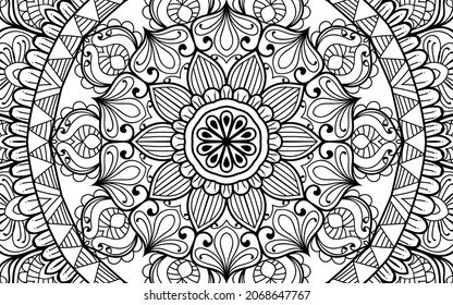 página decorativa Mandala página zen diseño maraña página de libro de colorear para adultos modelo de ilustración vectorial Vintage, patrón, decorativo, elementos, Henna, Mehndi.