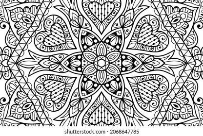 Decorative Mandala page zen tangle design colouring book page for adults vector illustration template Vintage, pattern, decorative, elements, Henna, Mehndi.