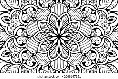 Decorative Mandala page zen tangle design colouring book page for adults vector illustration template Vintage, pattern, decorative, elements, Henna, Mehndi.