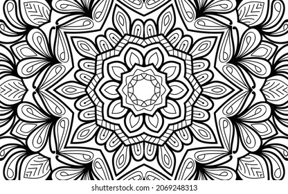 Decorative Mandala page zen tangle design colouring book page for adults vector illustration template Vintage, pattern, decorative, elements, Henna, Mehndi.