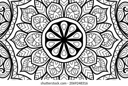 Decorative Mandala page zen tangle design colouring book page for adults vector illustration template Vintage, pattern, decorative, elements, Henna, Mehndi.