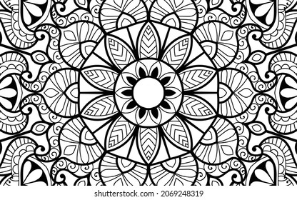 página decorativa Mandala página zen diseño maraña página de libro de colorear para adultos modelo de ilustración vectorial Vintage, patrón, decorativo, elementos, Henna, Mehndi.