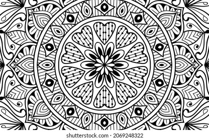 Decorative Mandala page zen tangle design colouring book page for adults vector illustration template Vintage, pattern, decorative, elements, Henna, Mehndi.