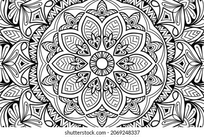 página decorativa Mandala página zen diseño maraña página de libro de colorear para adultos modelo de ilustración vectorial Vintage, patrón, decorativo, elementos, Henna, Mehndi.