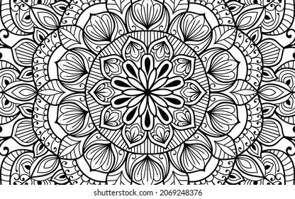 Decorative Mandala page zen tangle design colouring book page for adults vector illustration template Vintage, pattern, decorative, elements, Henna, Mehndi.