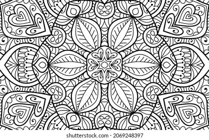 Decorative Mandala page zen tangle design colouring book page for adults vector illustration template Vintage, pattern, decorative, elements, Henna, Mehndi.
