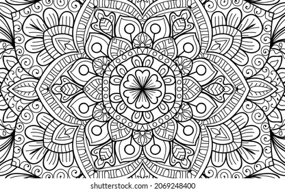 Dekorative Mandala Seite Zen tangle Design Farbbuchseite für Erwachsene Vektorgrafik Vorlage Vintage, Muster, Dekoration, Elemente, Henna, Mehndi.