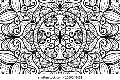 página decorativa Mandala página zen diseño maraña página de libro de colorear para adultos modelo de ilustración vectorial Vintage, patrón, decorativo, elementos, Henna, Mehndi.