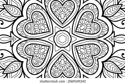 página decorativa Mandala página zen diseño maraña página de libro de colorear para adultos modelo de ilustración vectorial Vintage, patrón, decorativo, elementos, Henna, Mehndi.
