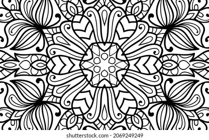 Decorative Mandala page zen tangle design colouring book page for adults vector illustration template Vintage, pattern, decorative, elements, Henna, Mehndi.