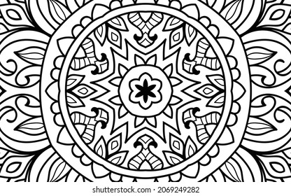 Decorative Mandala page zen tangle design colouring book page for adults vector illustration template Vintage, pattern, decorative, elements, Henna, Mehndi.