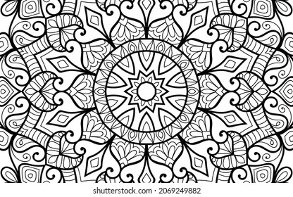 página decorativa Mandala página zen diseño maraña página de libro de colorear para adultos modelo de ilustración vectorial Vintage, patrón, decorativo, elementos, Henna, Mehndi.