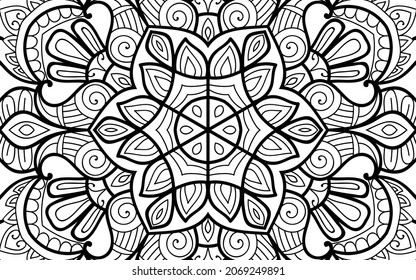 Decorative Mandala page zen tangle design colouring book page for adults vector illustration template Vintage, pattern, decorative, elements, Henna, Mehndi.