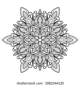Decorative Mandala page zen tangle design colouring book page for adults vector illustration template Vintage, pattern, decorative, elements, Henna, Mehndi.