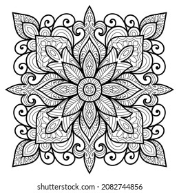Decorative Mandala page zen tangle design colouring book page for adults vector illustration template Vintage, pattern, decorative, elements, Henna, Mehndi.
