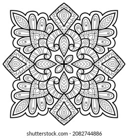 Decorative Mandala page zen tangle design colouring book page for adults vector illustration template Vintage, pattern, decorative, elements, Henna, Mehndi.