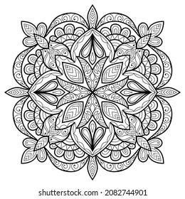 Decorative Mandala page zen tangle design colouring book page for adults vector illustration template Vintage, pattern, decorative, elements, Henna, Mehndi.