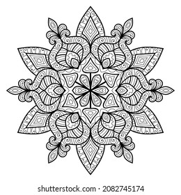 Dekorative Mandala Seite Zen tangle Design Farbbuchseite für Erwachsene Vektorgrafik Vorlage Vintage, Muster, Dekoration, Elemente, Henna, Mehndi.