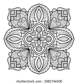 Decorative Mandala page zen tangle design colouring book page for adults vector illustration template Vintage, pattern, decorative, elements, Henna, Mehndi.