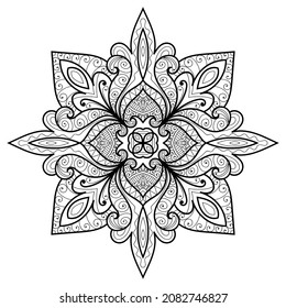 Decorative Mandala page zen tangle design colouring book page for adults vector illustration template Vintage, pattern, decorative, elements, Henna, Mehndi.