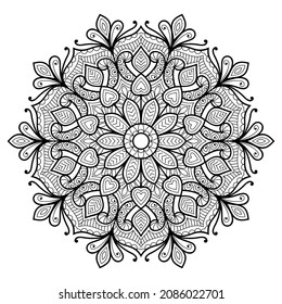 Decorative Mandala page zen tangle design colouring book page for adults vector illustration template Vintage, pattern, decorative, elements, Henna, Mehndi
