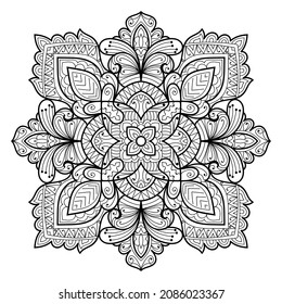Decorative Mandala page zen tangle design colouring book page for adults vector illustration template Vintage, pattern, decorative, elements, Henna, Mehndi