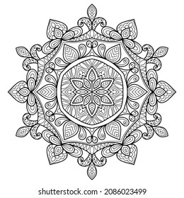 Decorative Mandala page zen tangle design colouring book page for adults vector illustration template Vintage, pattern, decorative, elements, Henna, Mehndi