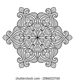 Decorative Mandala page zen tangle design colouring book page for adults vector illustration template Vintage, pattern, decorative, elements, Henna, Mehndi