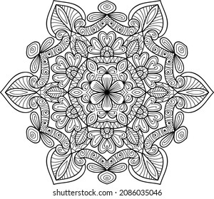 Decorative Mandala page zen tangle design colouring book page for adults vector illustration template Vintage, pattern, decorative, elements, Henna, Mehndi