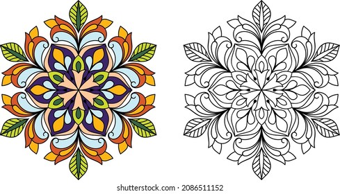 Decorative Mandala page zen tangle design colouring book page for adults vector illustration template Vintage, pattern, decorative, elements, Henna, Mehndi