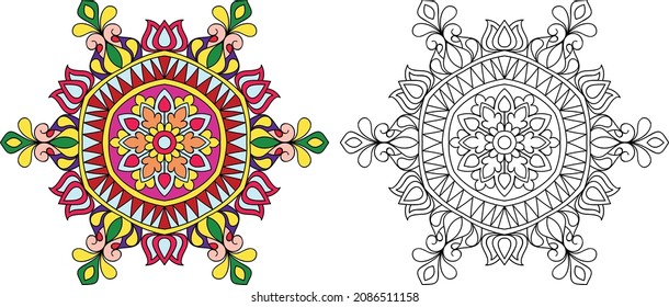 Decorative Mandala page zen tangle design colouring book page for adults vector illustration template Vintage, pattern, decorative, elements, Henna, Mehndi